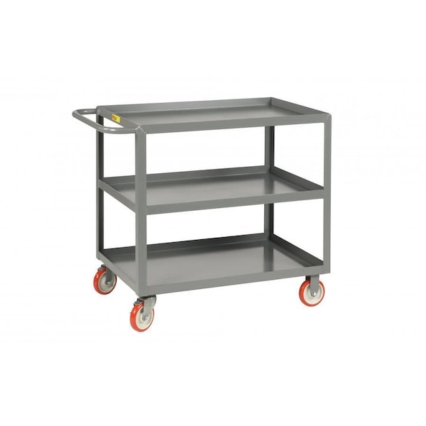 Little Giant Welded Service Cart, 1200 lb Cap, 3 Lipped Shelves, 5" Poly w Brakes 3LGL1832BRK - main